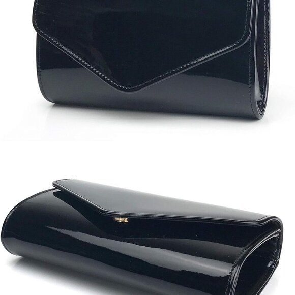 Glossy Envelope Evening Clutch Faux Patent Leather Women Chain Shoulder Bag Soli - Picture 7 of 7